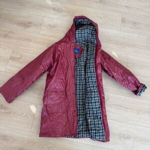 Acadia Red Hooded Raincoat with Plaid Lining